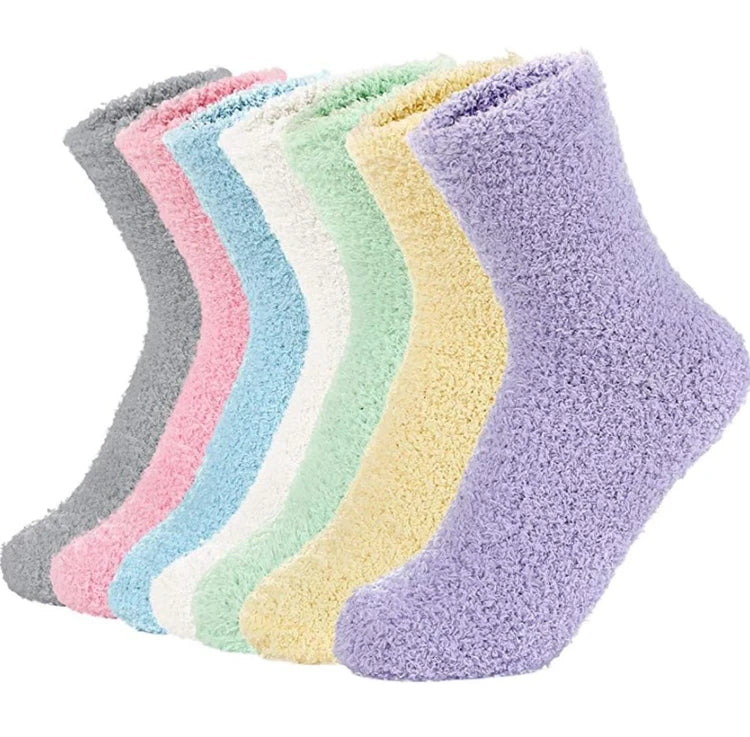 Cozy Winter Crew Socks Colorful Solid Fleece Black Pink Lavender Soft Warm Indoor Home Women's Socks
