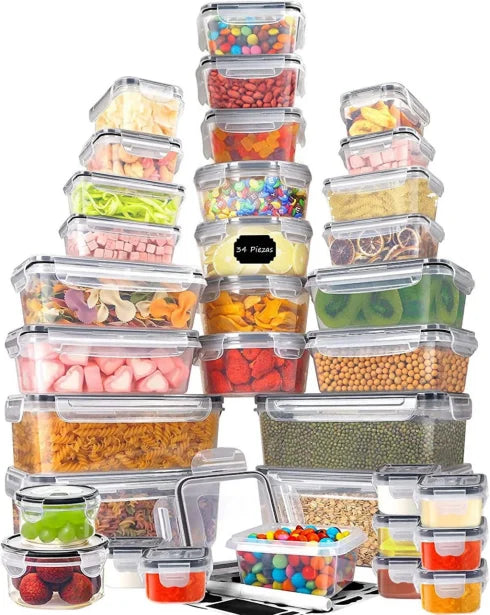34 Pcs Set BPA-free Food Grade Clear Plastic Airtight Meal Prep Food Storage Container