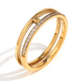 Customized Jewelry Dainty Stainless Steel 18K Gold Plating Simple Double Layer Row Diamond Ring Women Hypoallergenic