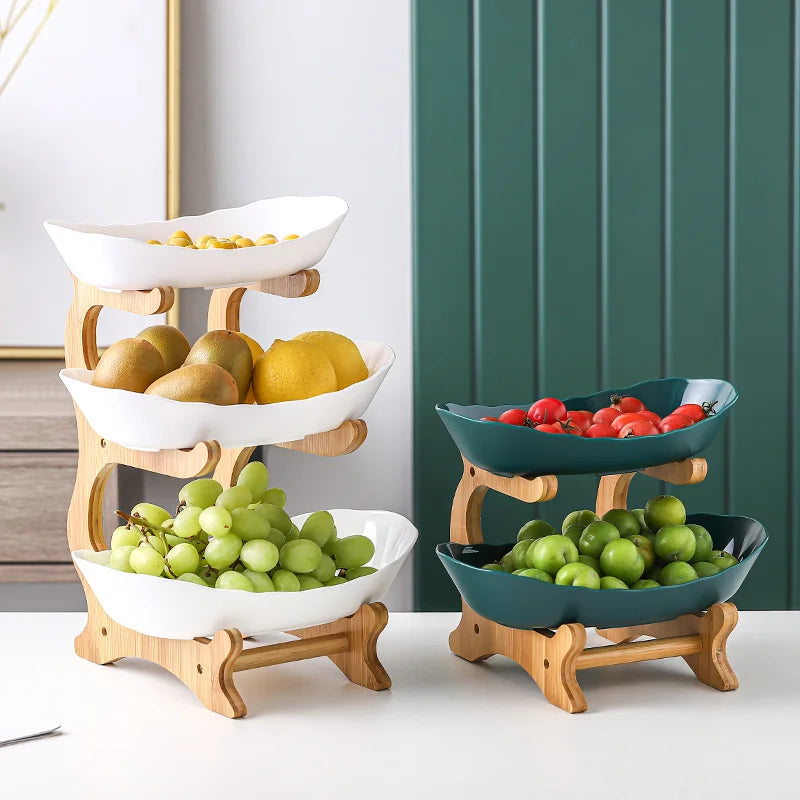Nordic Style Ceramic Fruit Tray Dessert Candy Tray Living Room Household 3-layer Snack Dried Fruit Tray