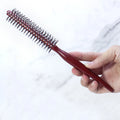 Wood Handle Comb Nylon Bristle Round Barrel Hair Brush Roller Mini Round HairBrush