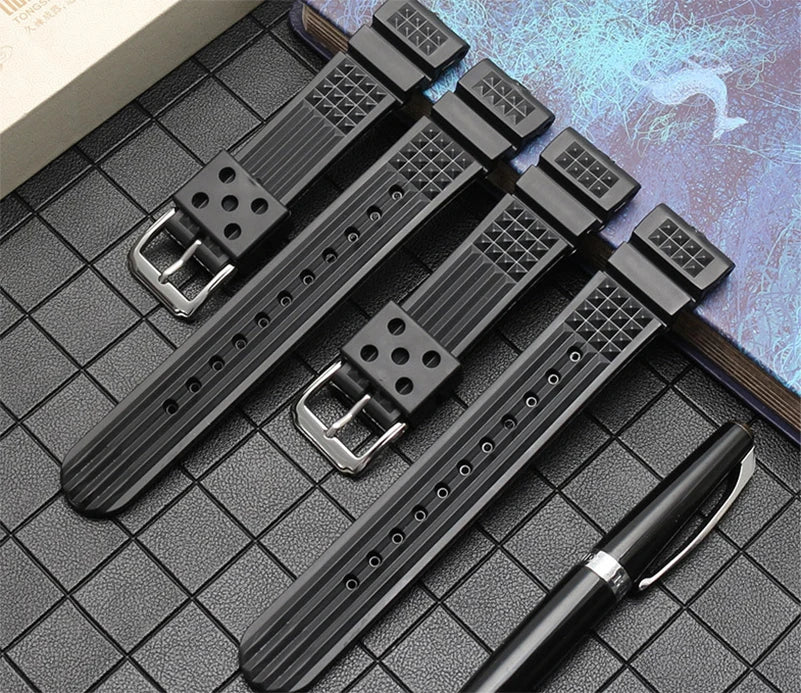 22mm Black Sport Watch Strap for Diver Watch Silicone Rubber for Seiko Watch Band