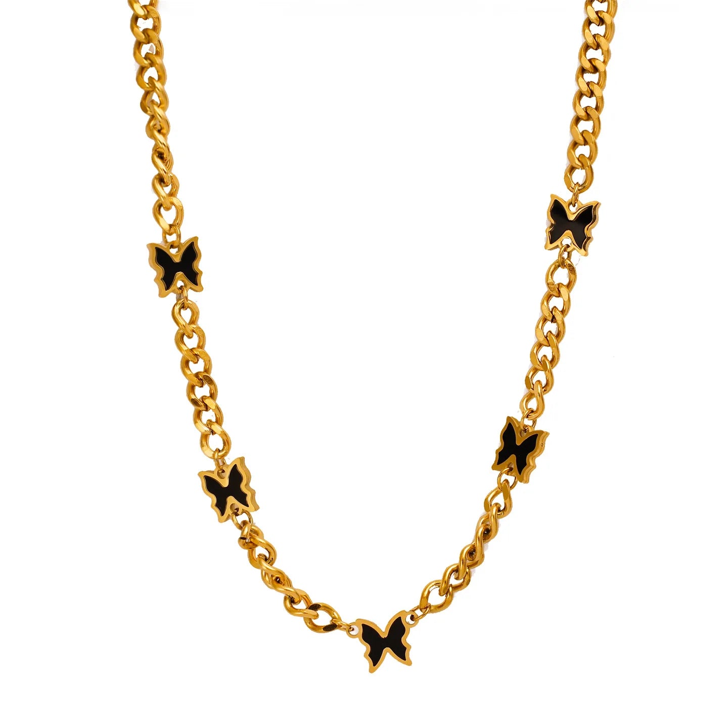 Wholesale Fashion 18k Gold-plated Stainless Steel Colorful butterfly Necklace for Women Elegant Retro Collarbone Chain Jewelry