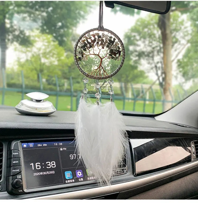 Crystal Boho Chic Dreamcatcher Car Charm Polished Rearview Feng Shui Hanging Decor for Vehicles Travel Gifts