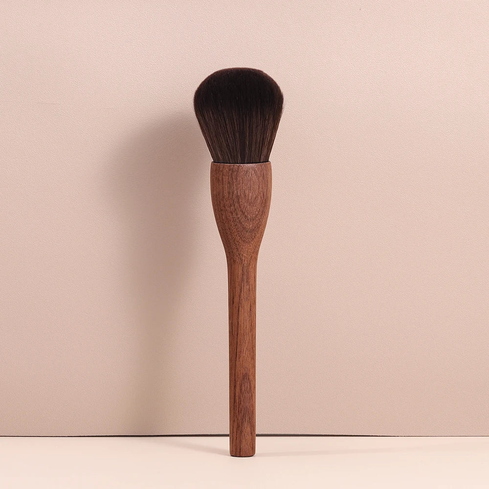 Solid Wood Walnut Large Retro Loose Powder Brush Makeup Brush Set Vegan Wood Handle Custom Cosmetics Brush