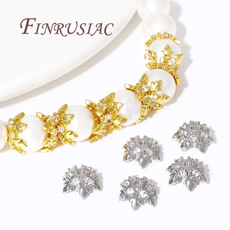 18K Gold Plated Spacer Beads Zircon End Caps for Jewelry Making DIY Bracelets & Necklace Accessories with Floral Design