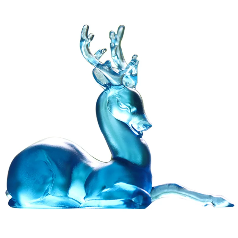 Chinese Crystal Liuli Glaze Antique Art Deer Statue Sculpture Diagram Gift Craft