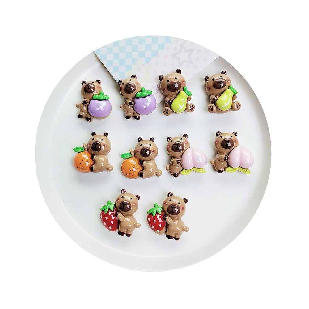 Kawaii Little Strawberry Bear Flatback Resin Cabochons for Kids Clip DIY Hair Ornament Accessories Phone Decoration