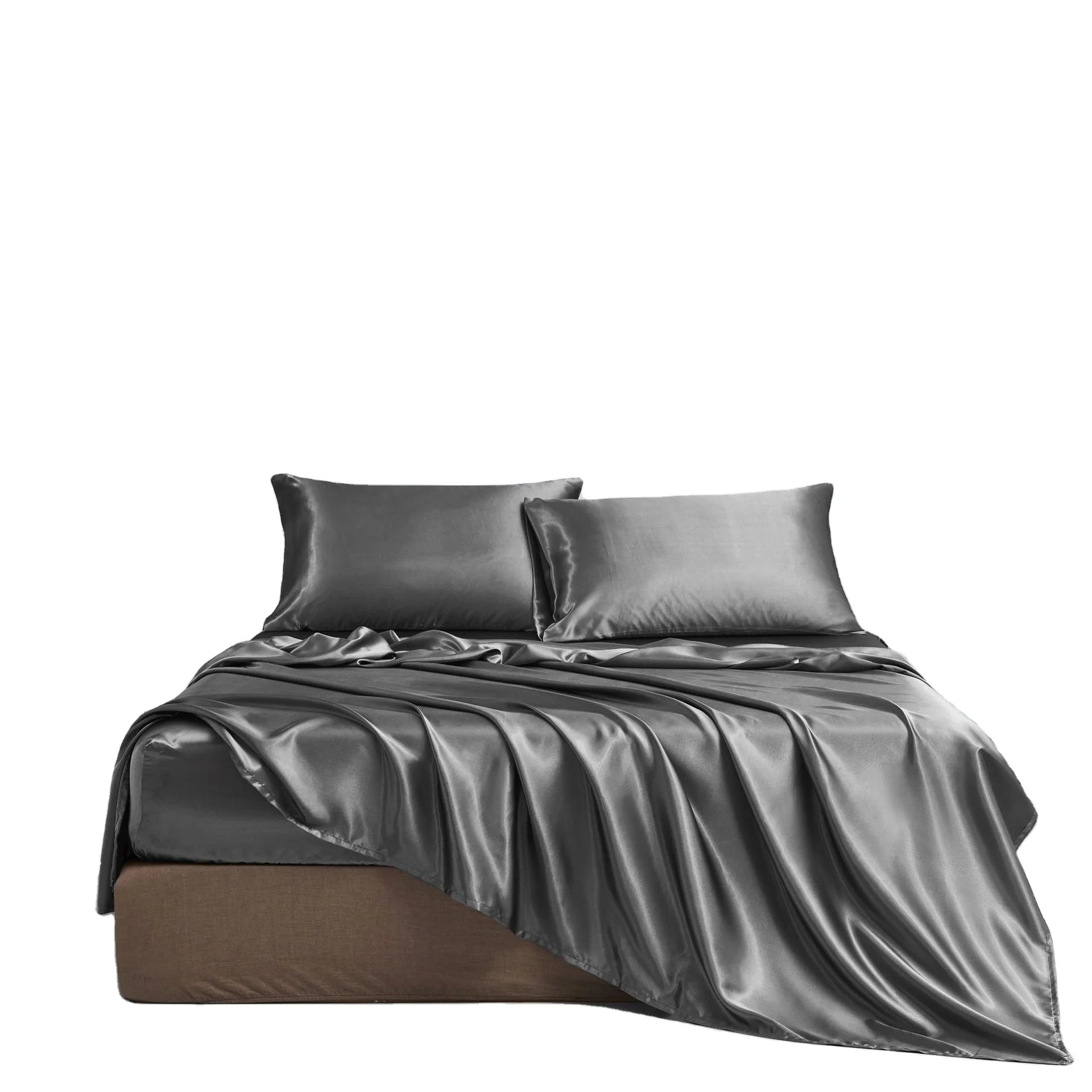 Hotel Home Hot Selling Satin  Silk  4 Pieces Bedding Linen Set Pillow case Sheet Fitted Sheet