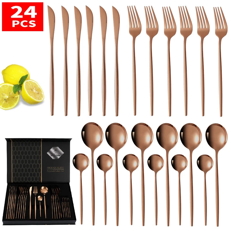Wholesale Hot Selling Luxury Box Packing Flatware Set  24 Pcs Gift Set Stainless Steel Cutlery Set