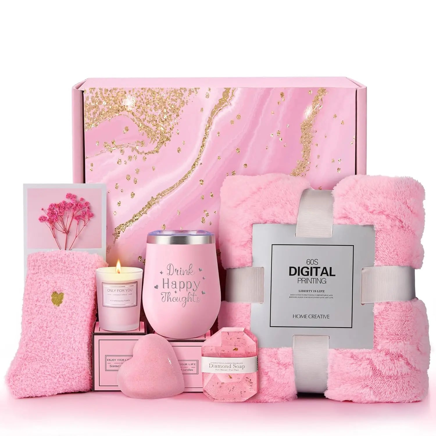 Luxury Employee Appreciation Pink Women Gift Set Blanket Bath Bomb Candle Birthday Christmas Valentines Mothers Gifts for Her