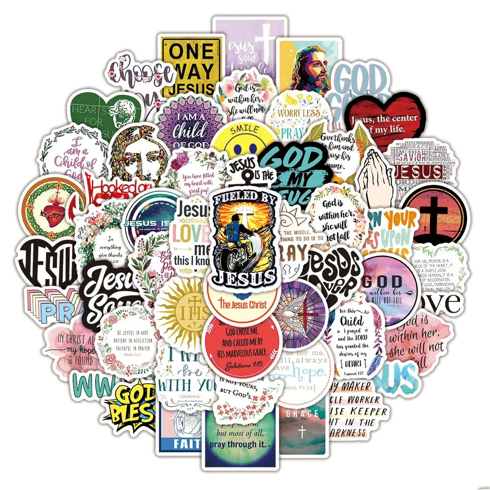 100Pcs Jesus Christian Inspirational Letter Sticker for Girl Student Notebook Diary Paper Decals Decorative Stickers
