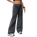 Women's Casual Mid-Waisted Baggy Denim Jeans Breathable Straight Long Pants with Wide Leg Regular Fit and Washable Weave