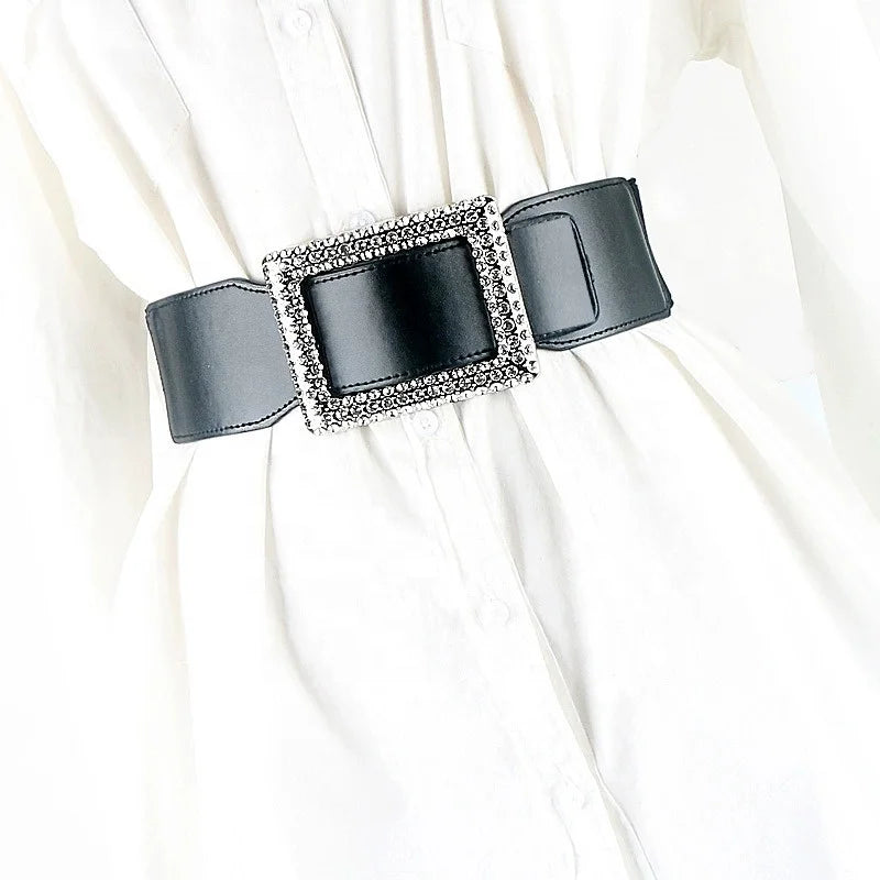Alloy Buckle Fashion Simple Diamond Studded Elastic Waistband Ladies Dress Decoration with Decorative Belt