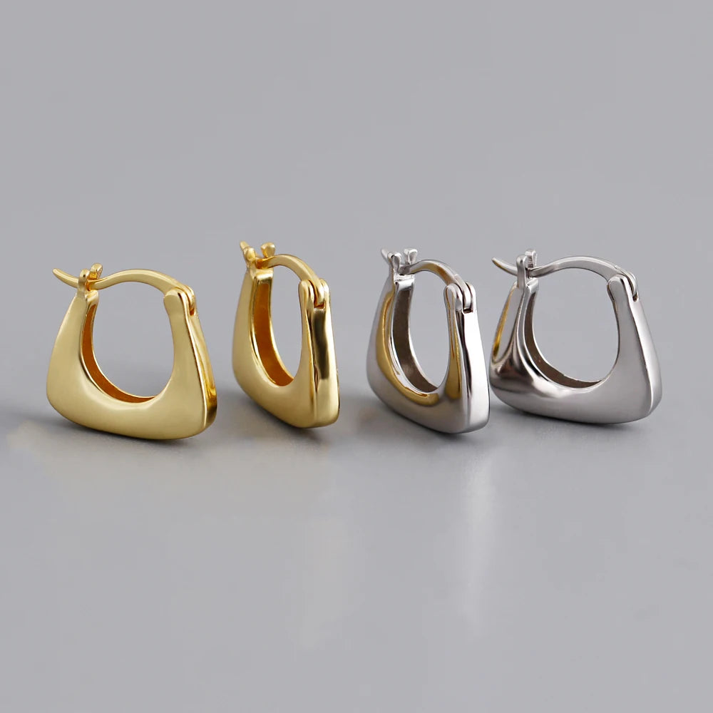 Europe Fashion 925 Sterling Silver Chunky Plain Punk Gold Plated Hoop Earrings for Women Jewelry Drop Shipping