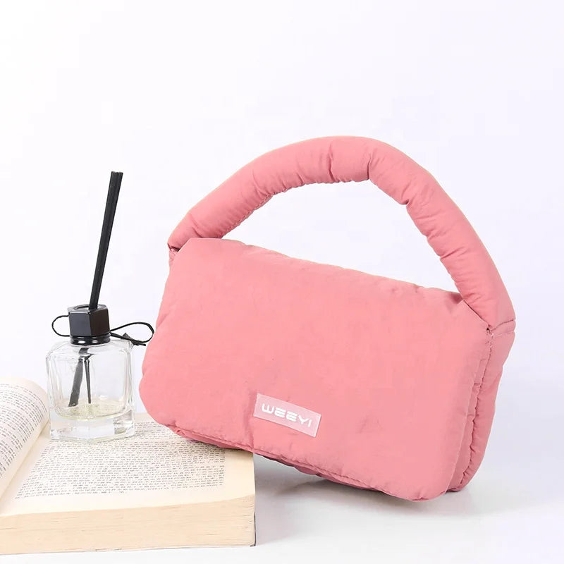 CHANGRONG Custom Women's Casual Mini Nylon Quilted Puffer Shoulder Tote Handbag Soft Silicone Cover Polyester Blank Pattern