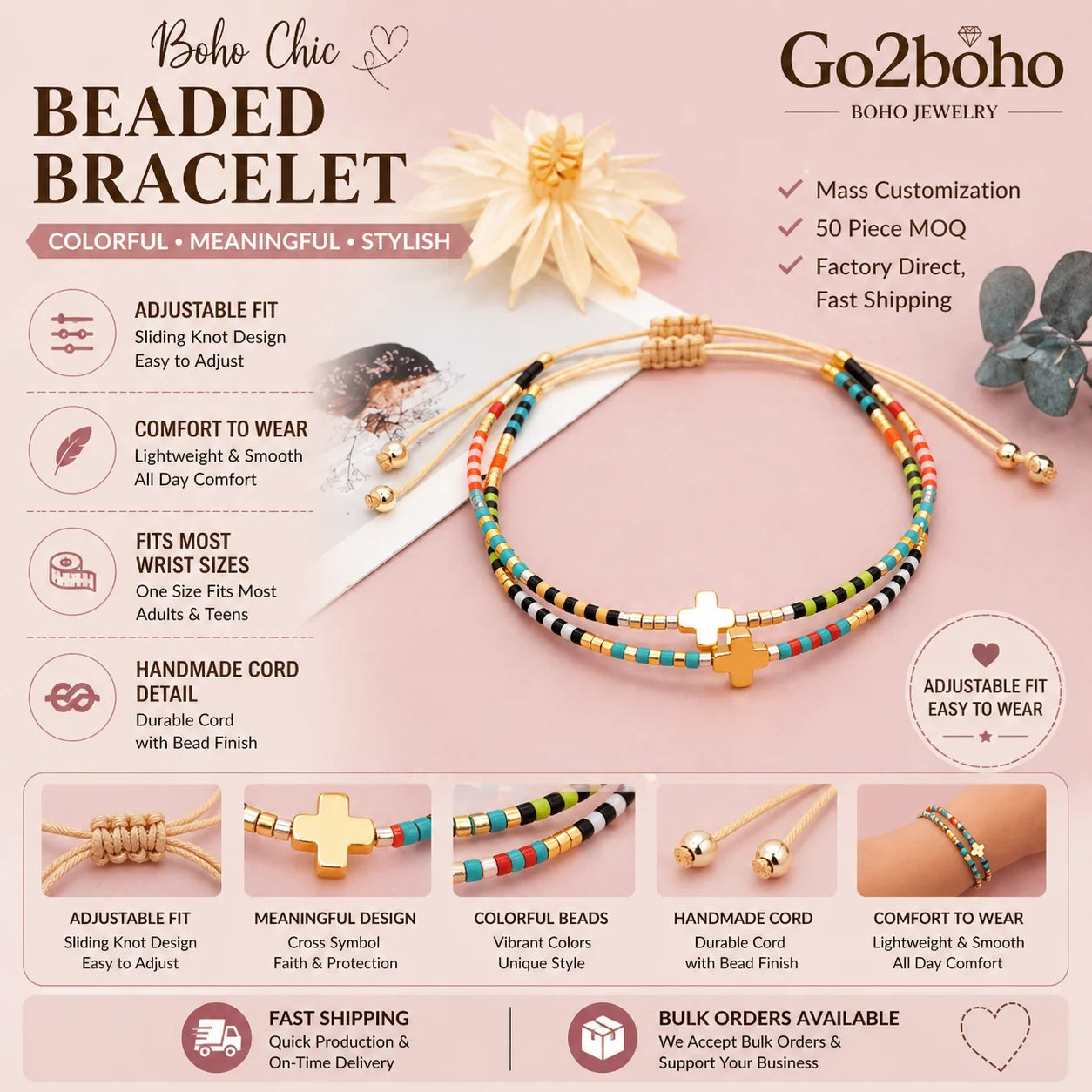 Go2Boho Boho Style Miyuki Seed Beads Bracelets for Women Cross Bracelet Jewelry Colorful Charm Bracelet Femme