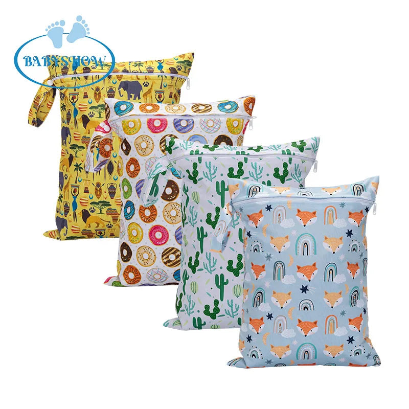 Babyshow Fashion Printing Hand Zipper Closure Single Pockets Wet Bags Large Capacity Multi-purpose Mommy Bag Storage Wet Bag