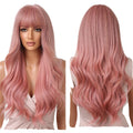Light Pink Synthetic Wig for Women Long Body Wave with Bangs Heat Resistant Fiber High Quality-Factory Outlet