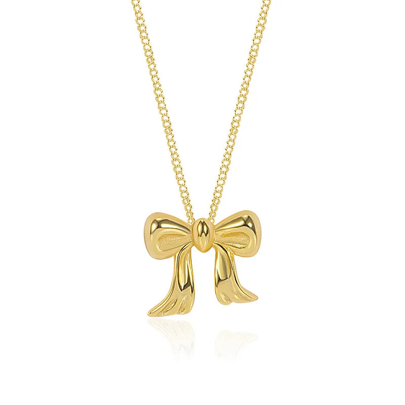 925 Silver Necklace Women Fashion Jewelry 925 Sterling Silver Gold Plated Bow Pendant Necklace Jewelry for Women