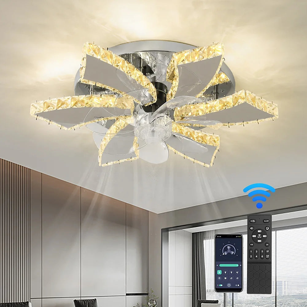 OEM/ODM Support 60W ABS 7 Blades Led Ceiling Fans With Crystal Ceiling Light Ceiling Fan with Led Light and Remote Control