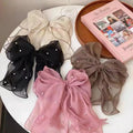 IVANHOE New Chiffon Bow Hair Clip Women's Hair Card Fluffy Headwear Korean Pearl Top Clip