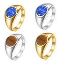 Women Rings Fashion Minimalist Sky Blue Ring Stainless Steel Gemstone Inlaid Waterproof Unfade Punk Carved Ring for Women