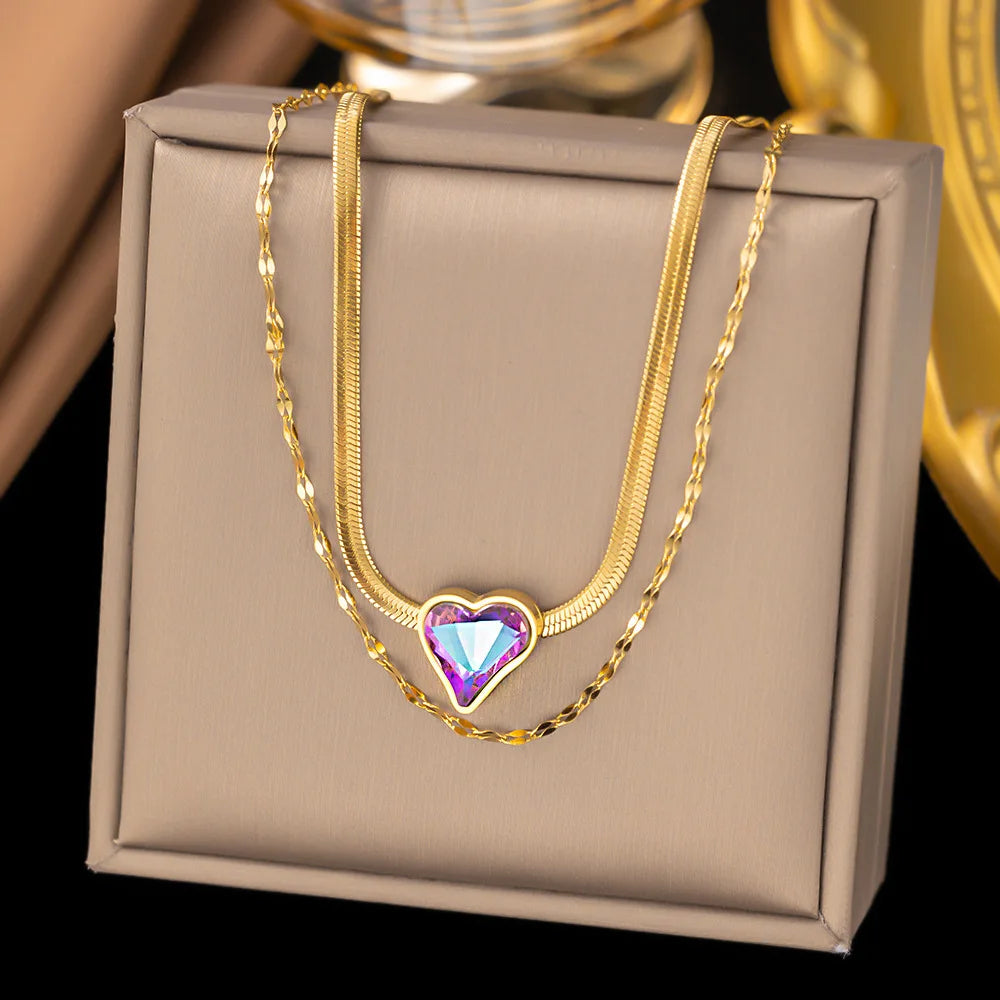 Wholesale European and American New Fashion Personalized Design Love Diamond Multi-layer Necklace