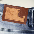 SANKO Eco-Friendly Embossed Straight Cut Denim Jacket Label Brand Jeans Luxury Custom Leather Patches Washable