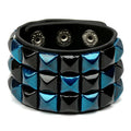 Men's Punk Rock Style Wide Leather Bracelet Square Nail Metal Pyramid Personalized Fashion Bangle with PU Leather
