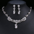 New Arrival Crystal Wedding Bridal Jewelry Set Elegant Leaf Flower Zircon Earring Necklace Set for Women Girls Girls