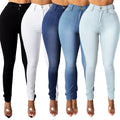 Women Jeans High Waist Women's Skinny Fit Washed Jeans With Zipper Button Fly Pockets Solid Color Denim Pencil for Streetwear