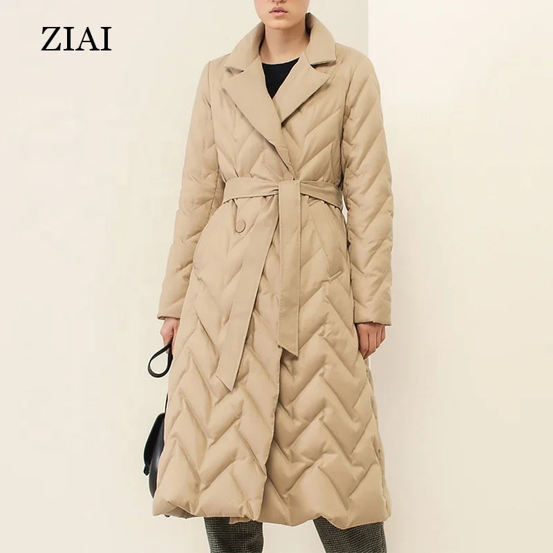Wholesale Winter Fashion Casual Cotton Jacket Slim Lapel Simple commuter Long Down Jacket Women