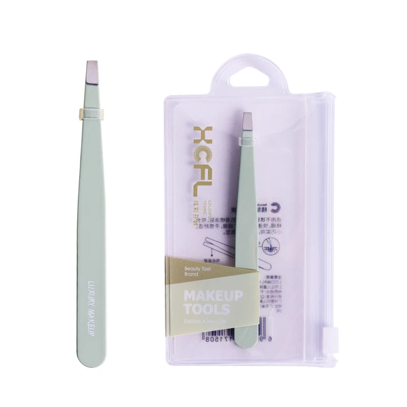 Wholesale Hot Selling New Design Fenling F7150 Durable Green Flat-Tip Stainless Steel Makeup Tools Eyebrow Tweezers for Women