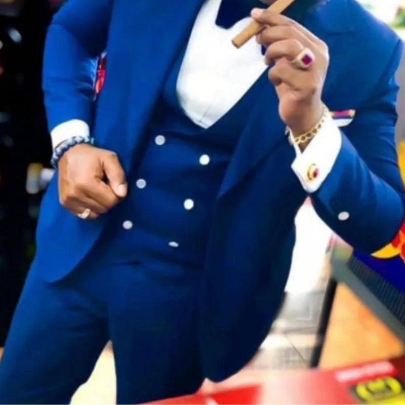 2025 New Design Handsome Winter Royal Blue Business Men Suits for Coat Waistcoat Groom Prom Tuxedos for Arket blazer Sets