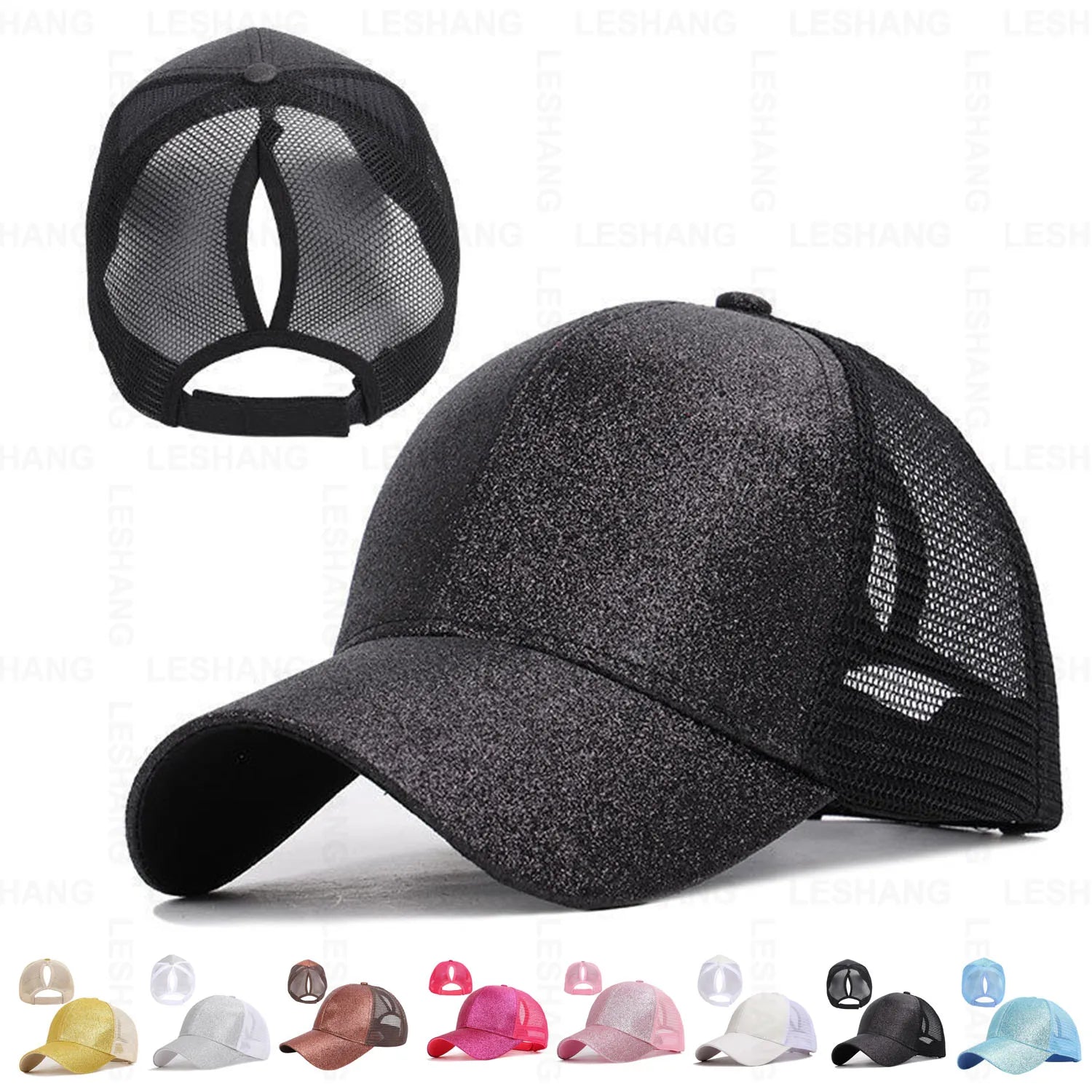 New Arrival Cotton 6 Panel Curved Brim Mesh Ponytail Trucker Hats Custom Embroidery Logo Breathable Ponytail Baseball Caps