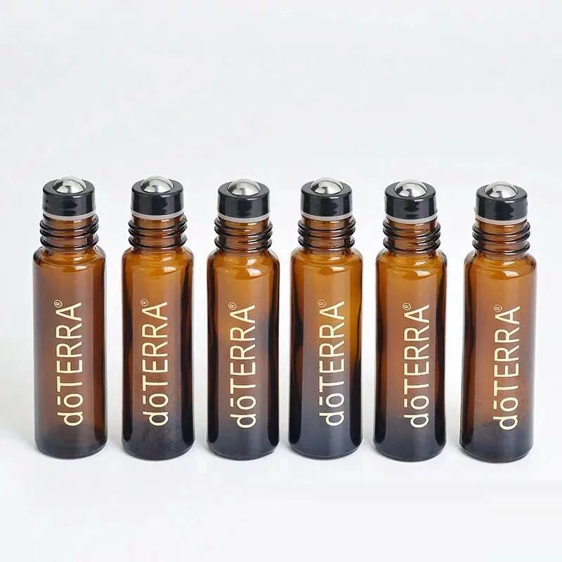 In Stock Wholesale 10ml Amber Roll on Glass Perfume Bottle with Black Stainless Steel Roller for Custom Logo