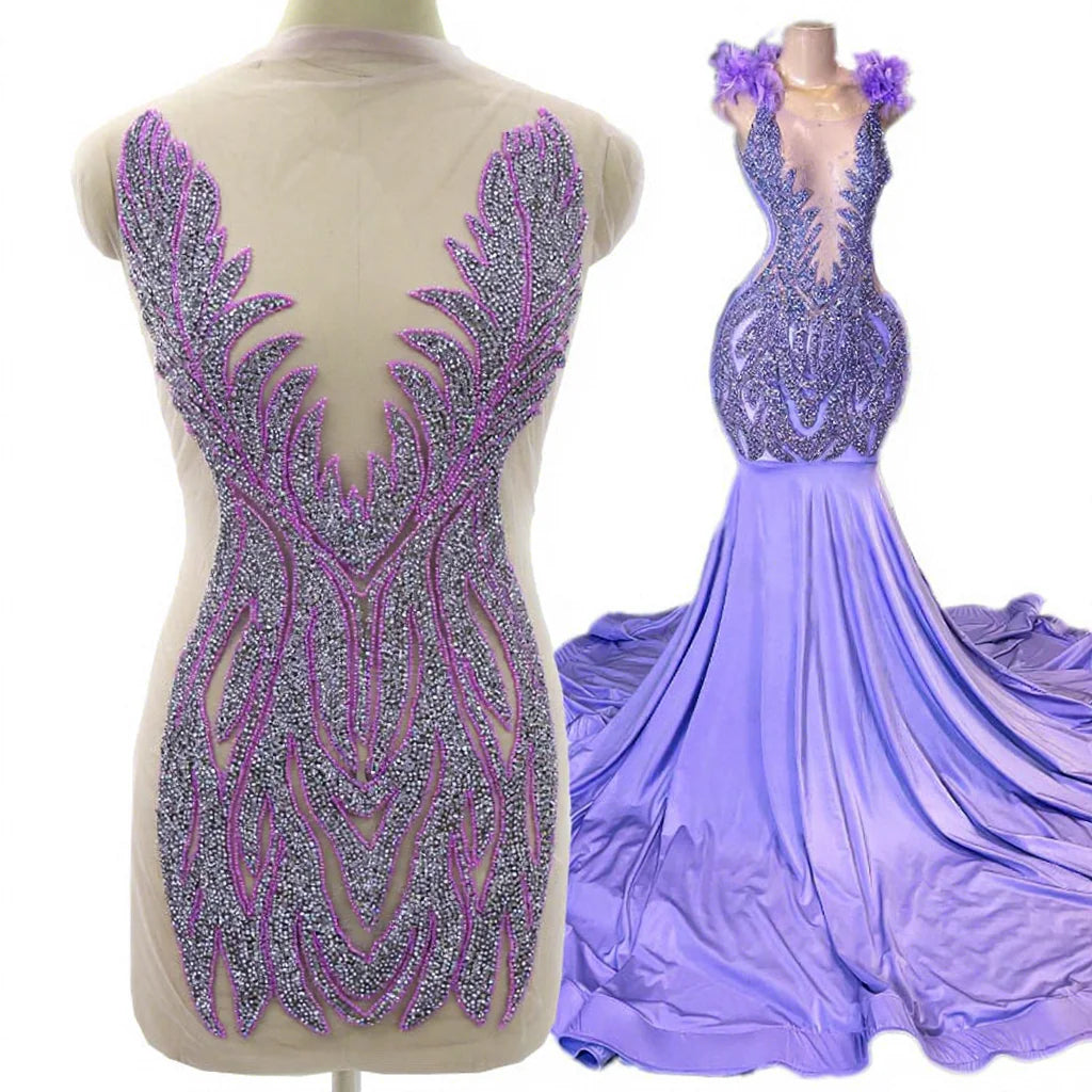 Cherry Blossom Corpetto Di Strass Full Rhinestone Pink Bodice Applique for Elegant Dress Gown WDP-368