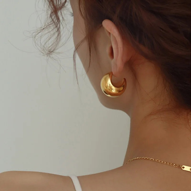 Good Quality 18K Gold Plated High Polished Thick C Shape Earrings No Fade Stainless Steel Chunky Hoop Earrings Trendy
