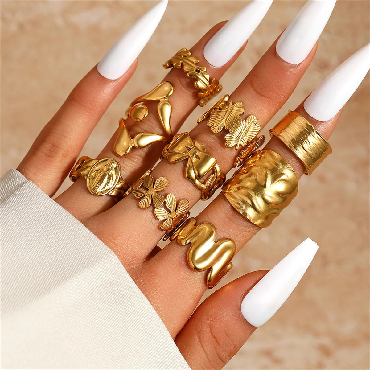 Waterproof Stackable Stainless Steel Leaf/Bowknot Ring for Women Trendy Lady Finger Ring Female Accessories Fashion Hand Jewelry