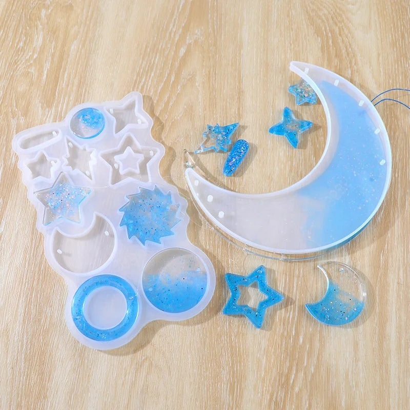 Epoxy Resin Wind Chime Mold Moon Star Ornament Silicone Mold for Wall Decoration