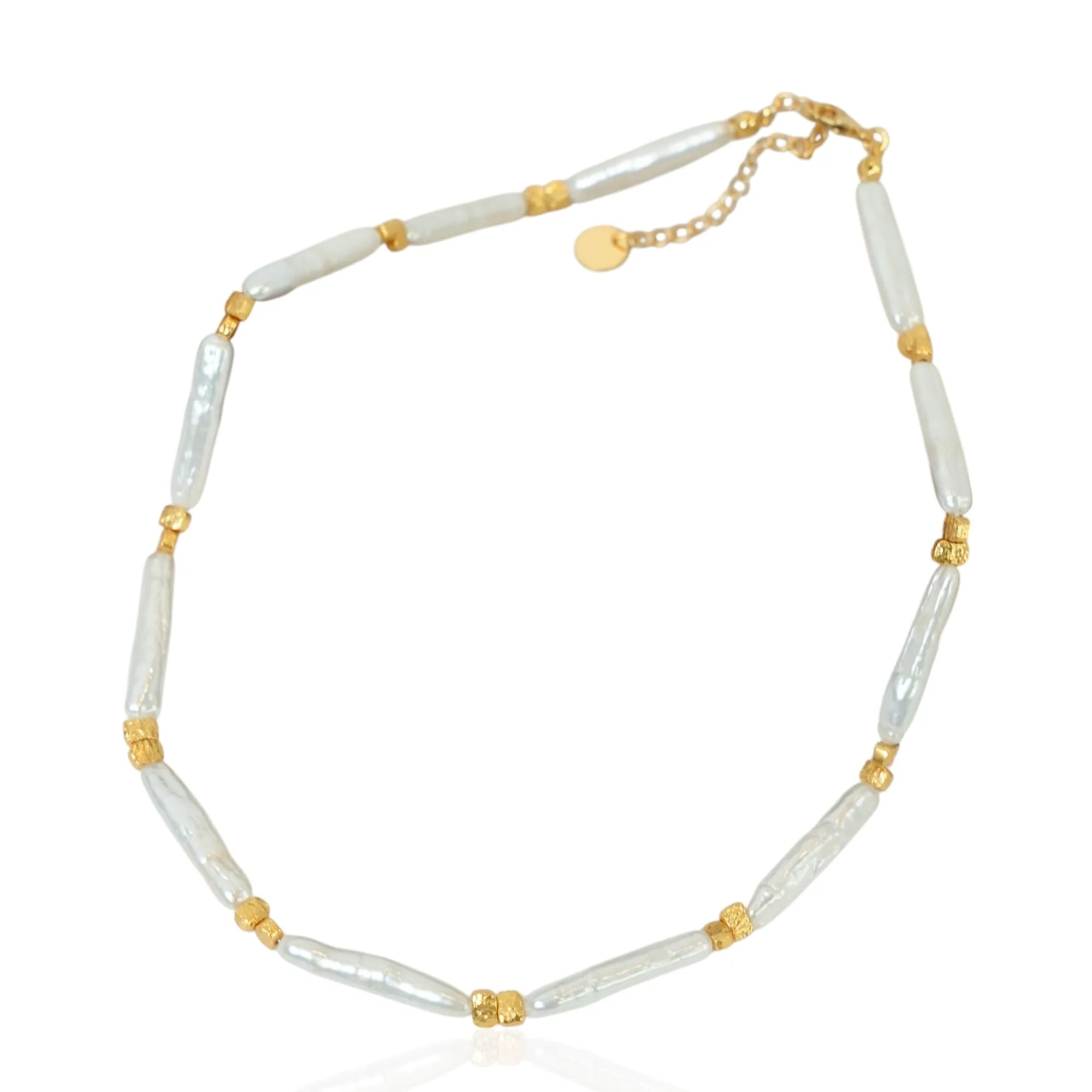 Real Gold Plated Brass Necklace Dual Flat Beads with Toothpick Chain Adjustable Jewelry for Women Brides Luxury Gift