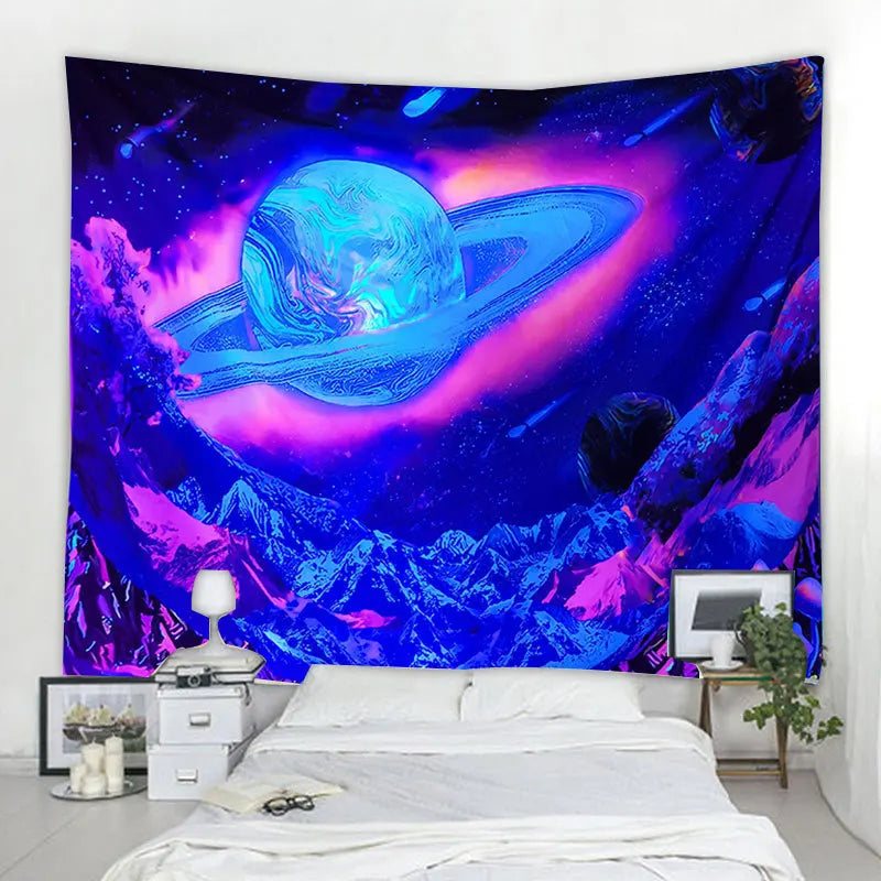 Fluorescent Mushroom Castle Wall Hanging Tapestry Nature Art Galaxy Psychedelic Carpet