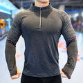 Men Exercise Shirts Breathable Gym Tshirt With Finger Hole 1/4 Zipper Long Sleeve Shirt for Men