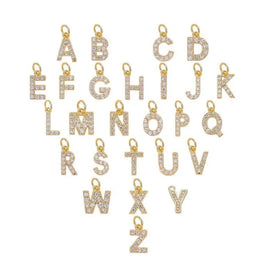 Micro Pave Cubic Zirconia Gold Alphabet A-Z Charms Long-lasting Plated Brass Pendants for Kids with Crystal CZ Stone