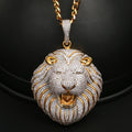 Hot Sale Luxury Big Lion Head Pendant Cubic Zirconia Iced Out Hip Hop Sliver Gold Jewelry Charm Animal Pendant for Men
