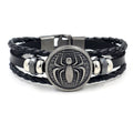 Vintage Jewelry Alloy Spider Pattern Shield Multi-layer Braided Rope Leather Bracelet for Men