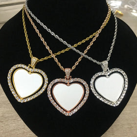 Modern Design Quality Sublimation Heart Necklace Rotatable HipHop Custom Jewelry Gift for Memory Alloy for Wedding Anniversary