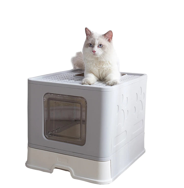 Latest Design Folding Cat Toilet with Cat Sand Shovel Fast Folding Easy to Carry Top Entry Cat Litter Box