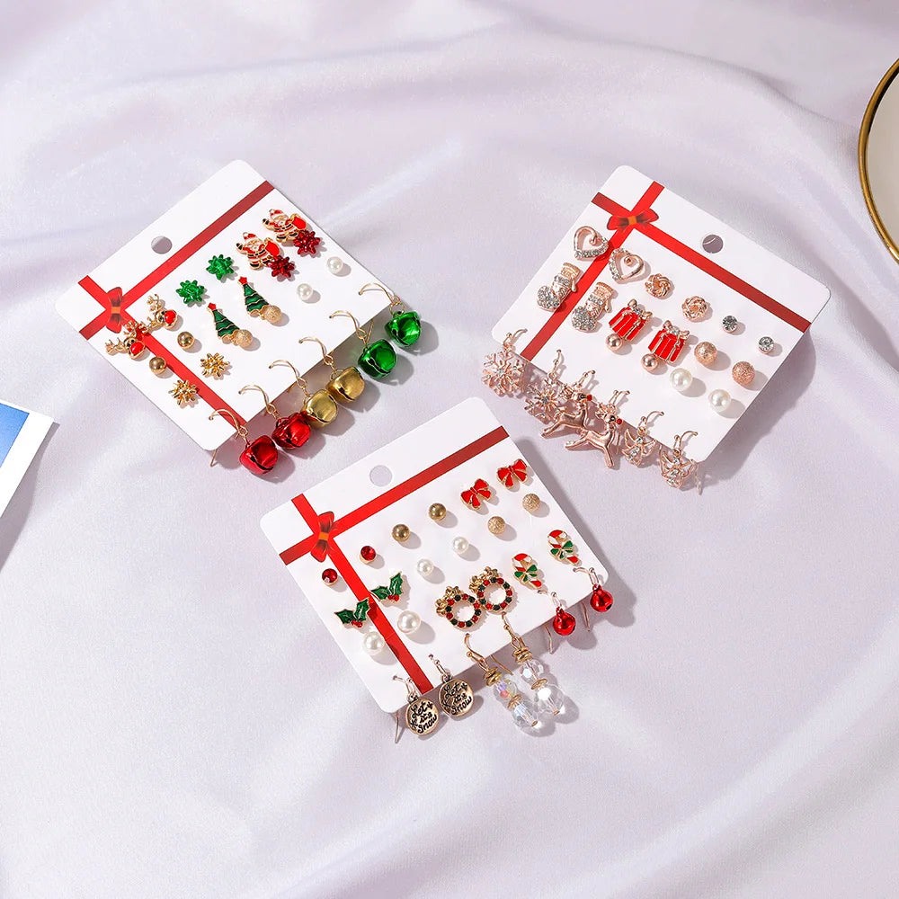 12 Pairs/Set Christmas Gift Statement Dangling Pearl Earring Hooks Set Fashion Women Jewelry Gold Plated Enamel Drop Earrings
